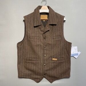 Powder River Outfitters Mens Tweed Pinstripe Vest Panhandle Slim Size L Brown